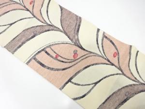 手織り真綿紬　抽象流水模様織り出し　名古屋帯